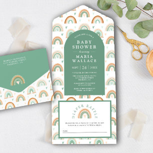 Invitation Tout En Un Baby shower arc-en-ciel Mint Green Arch Boho
