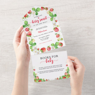 Invitation Tout En Un Baby Shower aux Fraises Sucrées