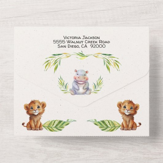 Invitation Tout En Un Baby shower Baby Jungle Safari (Verso)