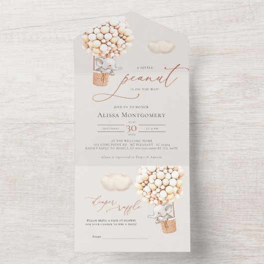 Invitation Tout En Un Baby shower Ballon Eléphant Tout en un (À l'intérieur)