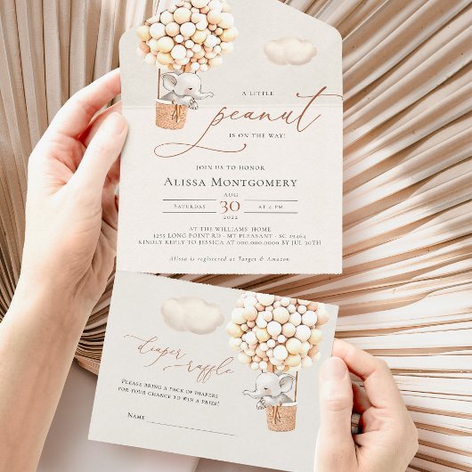 Invitation Tout En Un Baby shower Ballon Eléphant Tout en un