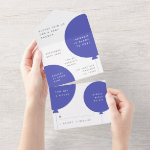 Invitation Tout En Un Baby shower Ballotte bleu Scandi Minimaliste RSV