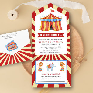 Invitation Tout En Un Baby Shower Cirque Bébé Vintage Carnaval