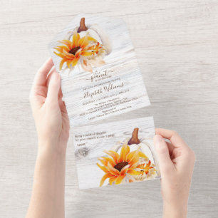 Invitation Tout En Un Baby Shower Citrouille Aquarelle Bois Blanc Rustiq