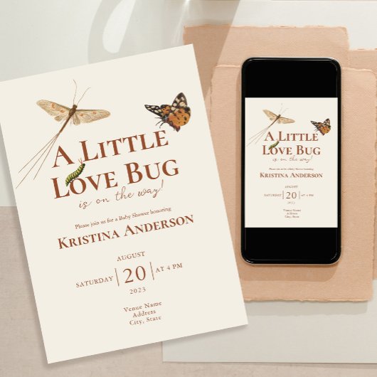 Invitation Tout en un Baby shower d'amour neutre genre Bug