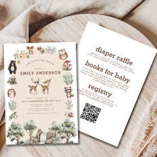 Invitation Tout en un Baby shower d'animaux de forêt de bois