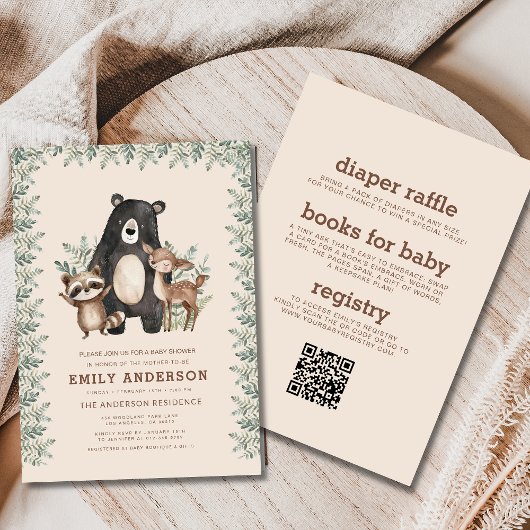 Invitation Tout en un Baby shower d'animaux de forêt de bois