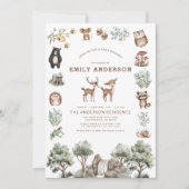 Invitation Tout en un Baby shower d'animaux de forêt de bois (Devant)