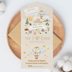 Invitation Tout En Un Baby shower d'aventure Aquarelles Arbres