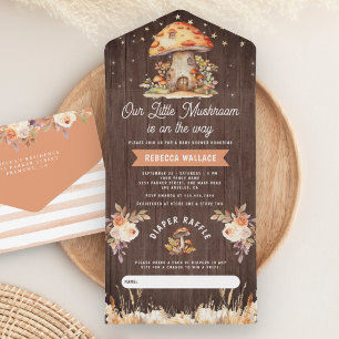 Invitation Tout En Un Baby shower de bois rustique de la forêt de champi