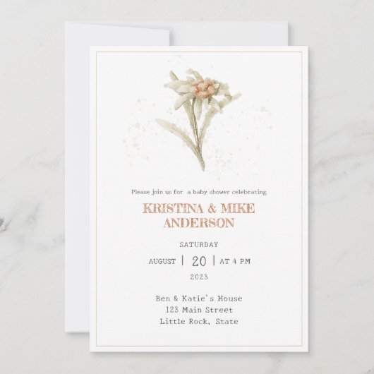 Invitation Tout en un Baby shower de fleurs Edelweiss Invitat (Devant)