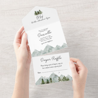 Invitation Tout En Un Baby shower de forêt d'aventure Watercolor
