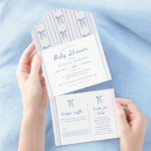 Invitation Tout En Un Baby shower de garçon élégant vintage Blue Bow