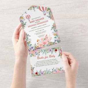 Invitation Tout En Un Baby shower de la flore d'aquarelle rose pâle