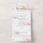 Invitation Tout En Un Baby shower de livre rose Little Star Twinkle (À l'intérieur)