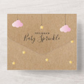 Invitation Tout En Un Baby shower de nuages roses à rayures rustiques (Verso)