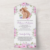 Invitation Tout En Un Baby shower d'écureuil floral rustique (À l'intérieur)