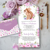 Invitation Tout En Un Baby shower d'écureuil floral rustique
