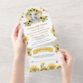 Invitation Tout En Un Baby shower d'éléphant des tournesols rustiques (Déchirure)