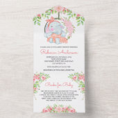 Invitation Tout En Un Baby shower d'éléphant rose pâle rose (À l'intérieur)