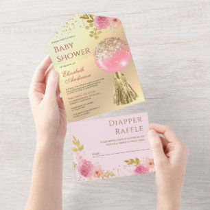 Invitation Tout En Un Baby shower d'huile d'or rose pâle