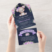 Invitation Tout En Un Baby shower d'ours en peluche bleu bleu bleu marin (Déchirure)