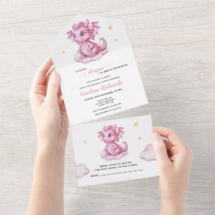 Invitation Tout En Un Baby-Shower Dragon Mignon