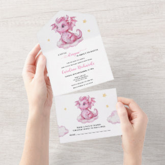 Invitation Tout En Un Baby-Shower Dragon Mignon