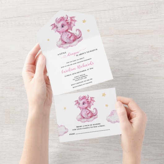 Invitation Tout En Un Baby shower Dragon mou (Déchirure)