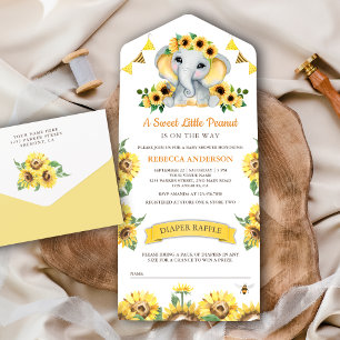 Invitation Tout En Un Baby Shower Élégant Éléphant Fleurs de Soleil Rust