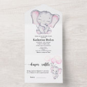 Invitation Tout En Un Baby shower Eléphant Rose Tout en un (À l'intérieur)