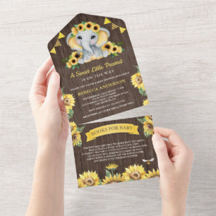 Invitation Tout En Un Baby shower en bois de grange de tournesol rustiqu