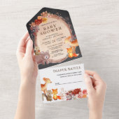 Invitation Tout En Un Baby shower en damier pour animaux forestiers (Déchirure)