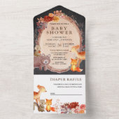 Invitation Tout En Un Baby shower en damier pour animaux forestiers (À l'intérieur)