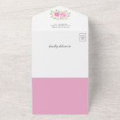 Invitation Tout En Un Baby shower en girafe rose fleuri (Dehors)