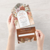 Invitation Tout En Un Baby shower en terre cuite rustique à arche fleuri (Déchirure)