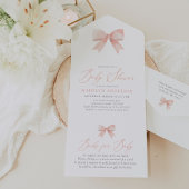 Invitation Tout En Un Baby shower fille Bow Aquarelle rose