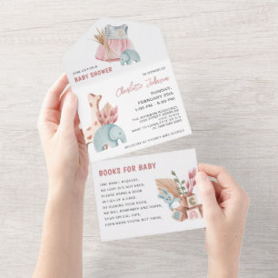 Invitation Tout En Un Baby shower fille Pampas Boho