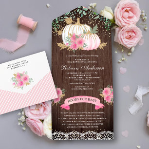 Invitation Tout En Un Baby Shower Fleur Rose Gold Bois Rustique Citrouil