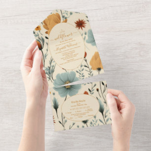 Invitation Tout En Un Baby shower fleur sauvage à charpente