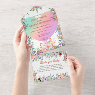 Invitation Tout En Un Baby shower floral agréable dégradé d'aquarelle