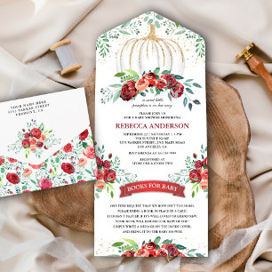 Invitation Tout En Un Baby Shower Floral Automnal de Bourgogne Rustique
