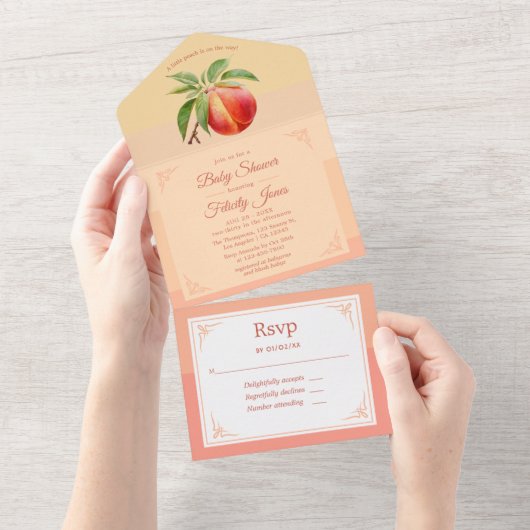 Invitation Tout En Un Baby Shower Fuzz pêche (Déchirure)