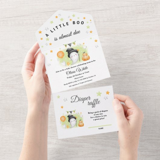 Invitation Tout En Un Baby shower Halloween Little Boo (Déchirure)