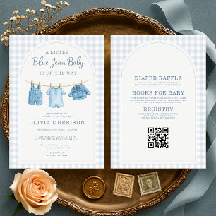 Invitation Tout en Un Baby Shower Jean Bleu Bébé 