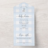 Invitation Tout En Un Baby shower lapin En vichy bleu (À l'intérieur)