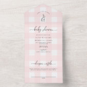 Invitation Tout En Un Baby shower lapin En vichy rose (À l'intérieur)