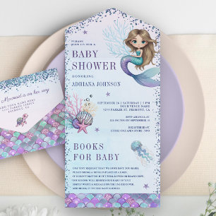 Invitation Tout En Un Baby Shower Mignonne sous la Mer de Sirène