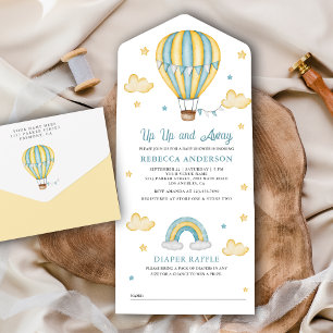 Invitation Tout En Un Baby Shower Montgolfière Bleue Jaune Haut Haut Loi