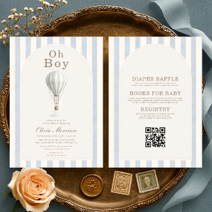 Invitation Tout en Un Baby Shower Montgolfière Oh Garçon
